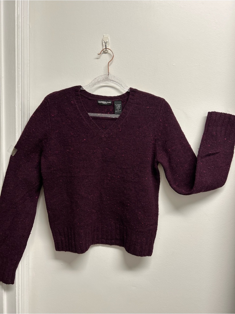 Vtg Express Lambswool V-Neck Sweater Maroon preppy dark academia Y2K cozy